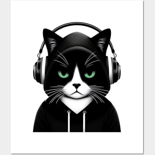 Emo Feline with Headphones Posters and Art